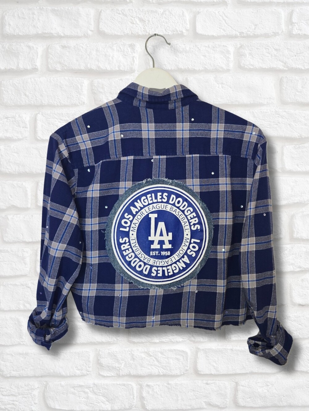 Los Angeles Dodgers Crop Rhinestone Flannel